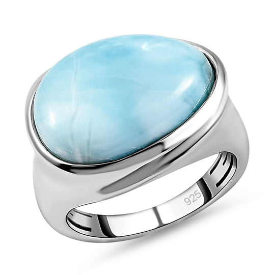 Larimar Ring, 925 Silber platiniert ca. 10.74 ct