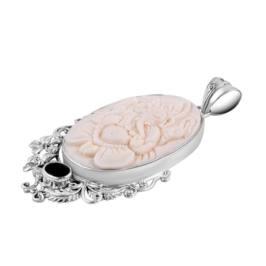 Royal Bali - roter Granat und Ox-bone Anhänger, 925 Silber Schwarz oxidiert ca. 0,97 ct