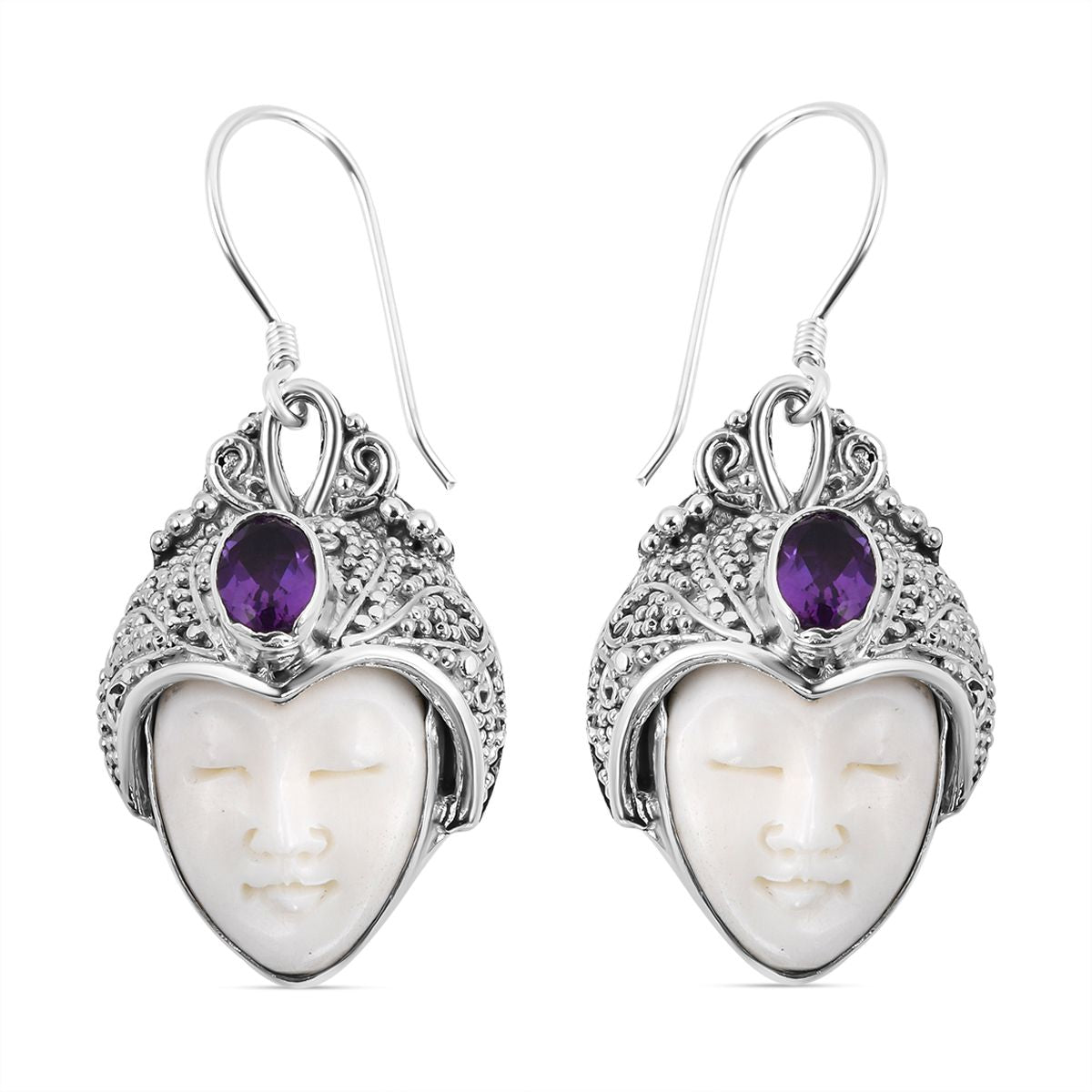 Royal Bali - Afrikanische Amethyst und Ox-bone Ohrringe, 925 Silber Schwarz oxidiert ca. 1.42 ct