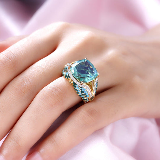 GP Spezial Kollektion - Pfau Triplette Quarz und grüner Saphir-Ring, 925 Silber Gelbgold Vermeil ca. 11.14 ct