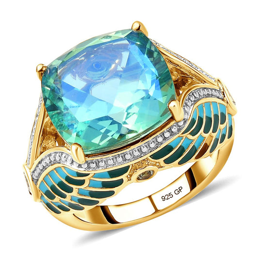 GP Spezial Kollektion - Pfau Triplette Quarz und grüner Saphir-Ring, 925 Silber Gelbgold Vermeil ca. 11.14 ct