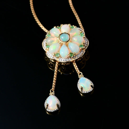 GP Kollektion - Natürliche, äthiopische Welo Opal Halskette, ca. 45 cm, 925 Silber vergoldet ca. 3.79 ct