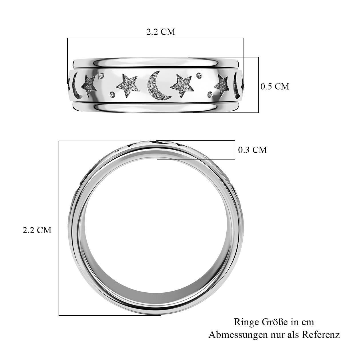 Mond und Sterne Spinning-Ring, 925 Silber platiniert (Größe 18.00) ca. 4,90g