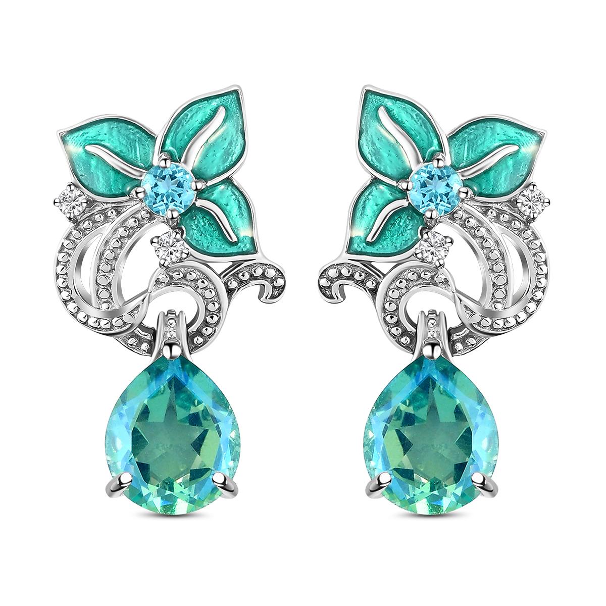 GP Italienische Garten Kollektion - Pfau Triplett Quarz und blaue Apatit-Ohrringe, 925 Silber platiniert ca. 8,57 ct