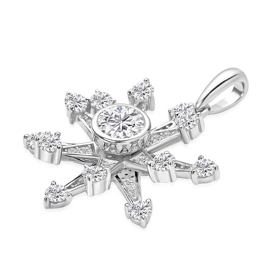 Weißer Zirkonia Schneeflocken-Anhänger, 925 Silber rhodiniert ca. 1,52 ct