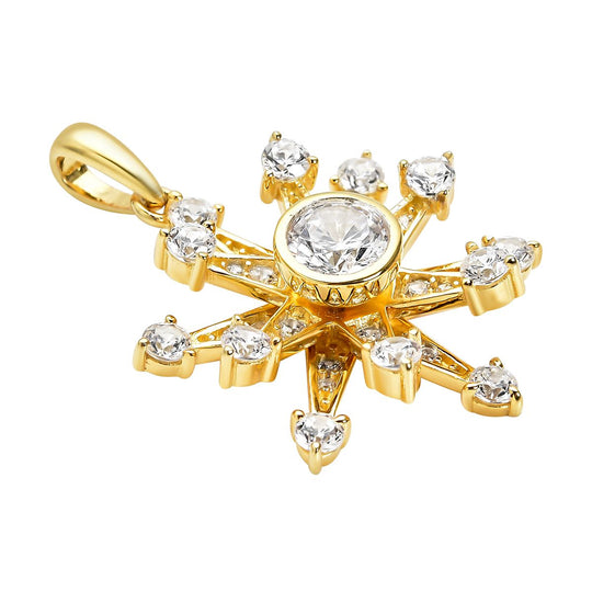 Weißer Zirkonia Schneeflocken-Anhänger, 925 Silber vergoldet ca. 1,52 ct