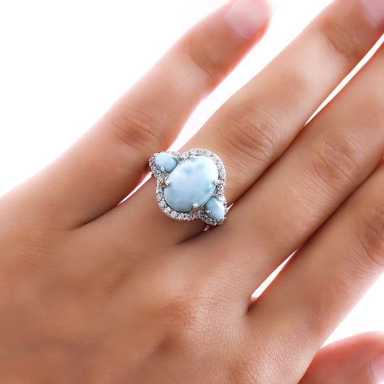 Larimar und weißer Zirkon Ring, 925 Silber platiniert , ca. 8.26 ct