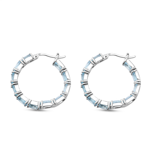 Himmelblaue Topas-Creolen, 925 Silber platiniert ca. 11,66 ct