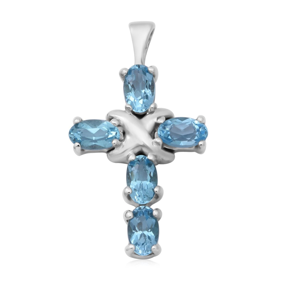 Schweizer Blautopas Kreuz-Anhänger, 925 Silber platiniert ca. 1,35 ct