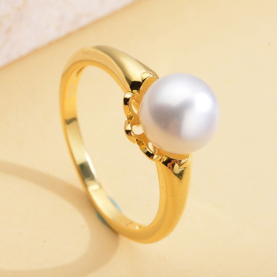 Weiße Südsee Perle (8-9 mm) Ring 925 Silber vergoldet (Größe 17.00)