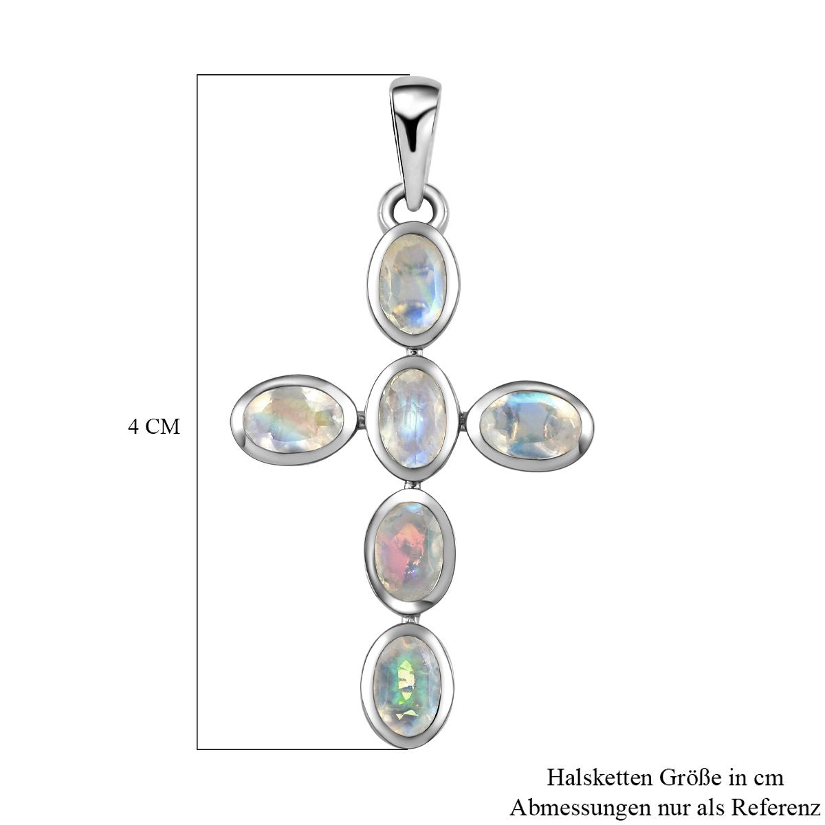 Premium Regenbogen Mondstein-Anhänger, 925 Silber platiniert, ca. 2.98 ct