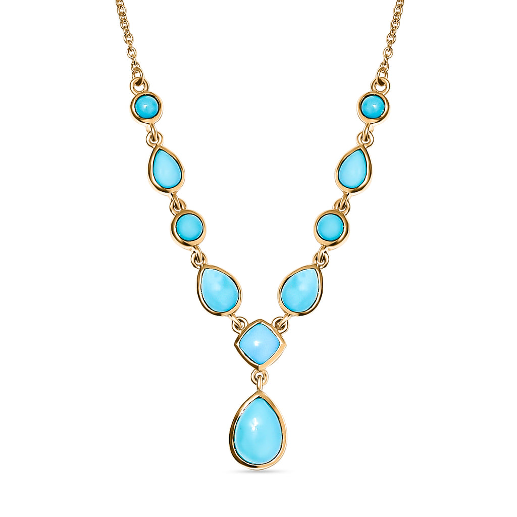 Amerikanisches, natürliches Sleeping Beauty Türkis Collier, ca. 45 cm, 925 Silber vergoldet ca. 5.36 ct