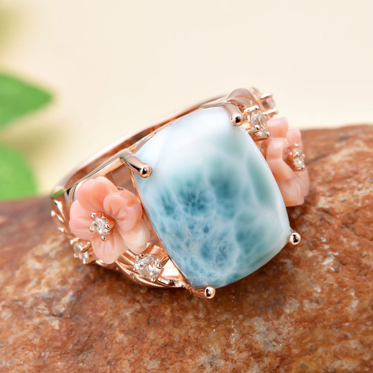 Jardin Kollektion - Larimar und rosa Perlmutt-Ring, 925 Silber rosévergoldet ca. 10,62 ct