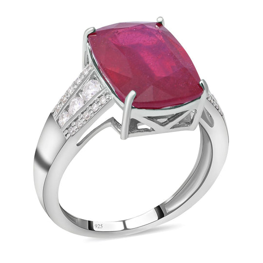 AAA Afrikanischer Rubin (Fissure gefüllt) und Moissanit-Ring, 925 Silber platiniert ca. 9.10 ct