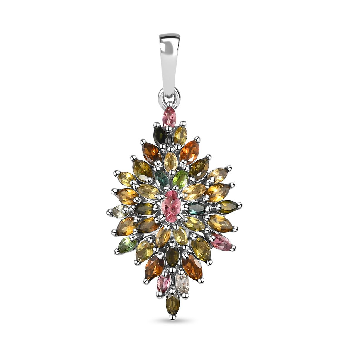 Natürlicher Mehrfach-Turmalin Anhänger, 925 Silber platiniert ca. 3.68 ct