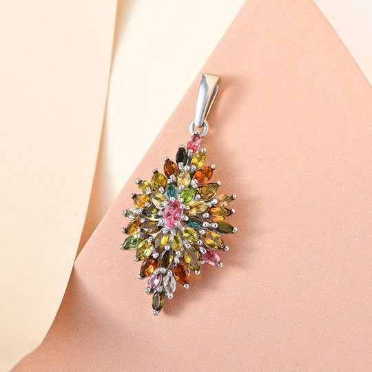 Natürlicher Mehrfach-Turmalin Anhänger, 925 Silber platiniert ca. 3.68 ct