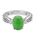 Grüne Jade, weißer Zirkon Ring, 925 Silber rhodiniert (Größe 16.00) ca. 3.76 ct