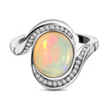 Natürlicher, äthiopischer Welo Opal und weißer Zirkon-Ring, 925 Silber platiniert (Größe 16.00) ca. 2.22 ct