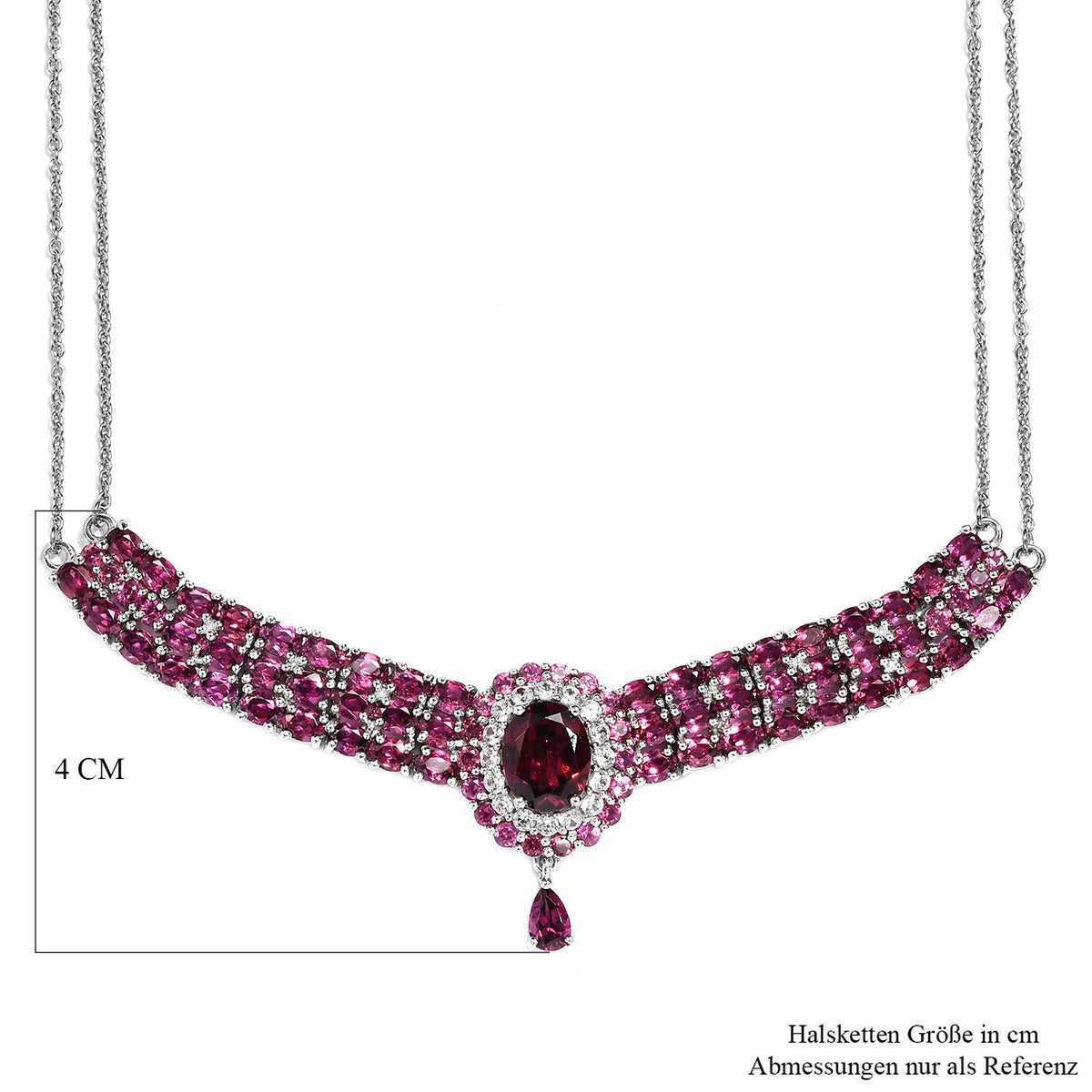 Rhodolith Granat-Collier, ca. 45 cm, 925 Silber platiniert ca. 17.57 ct