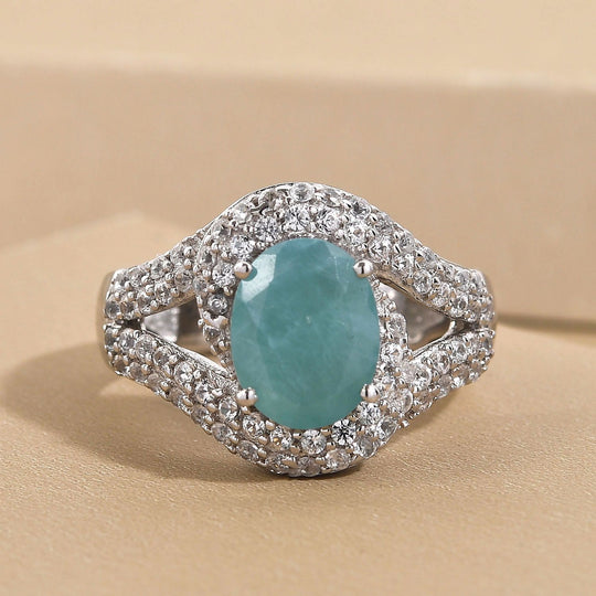 Grandidierit und weißer Zirkon-Ring, 925 Silber platiniert (Größe 21.00) ca. 2.71 ct