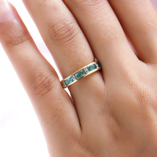 AA Äthiopischer Smaragd und weißer Zirkon-Ring, 925 Silber Gelbgold Vermeil ca. 1.06 ct