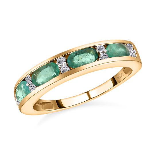 AA Äthiopischer Smaragd und weißer Zirkon-Ring, 925 Silber Gelbgold Vermeil ca. 1.06 ct