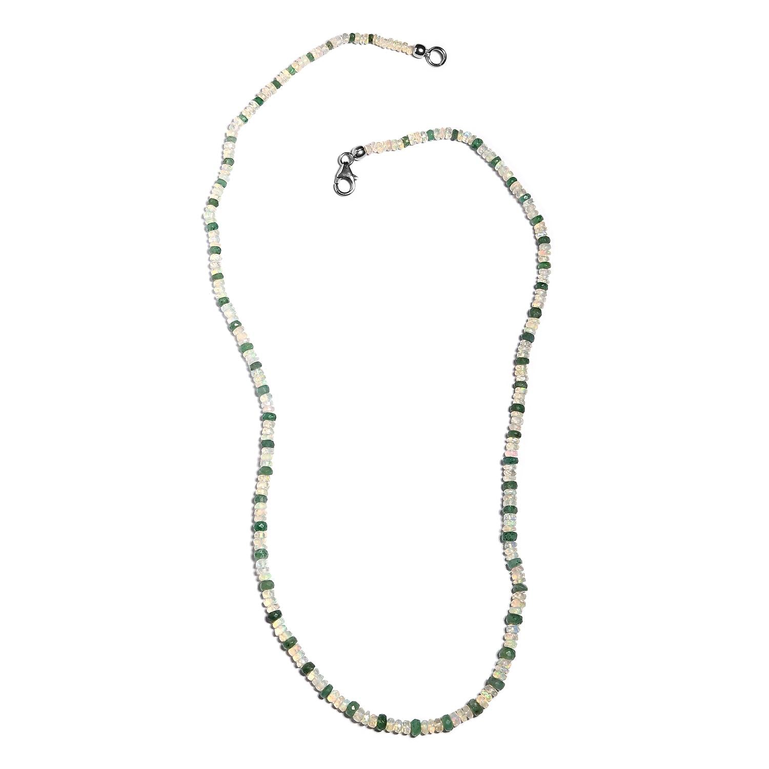 Natürliche, äthiopische Opal und Kagem sambische Smaragd-Halskette, ca. 50 cm, 925 Silber ca. 42.00 ct