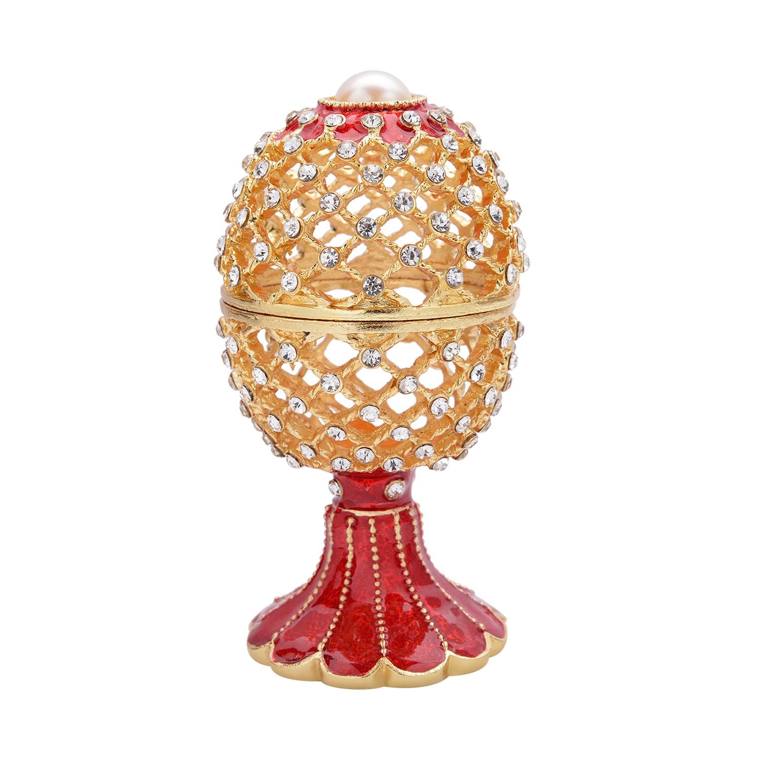 Tablettendöschen mit weißen Kristallen, emailliert, Rubin
