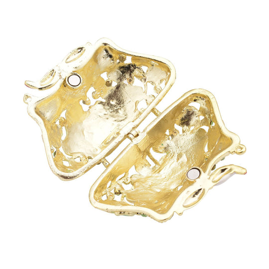 Tablettendöschen mit weißen Kristallen, emailliert, grün, Handtasche