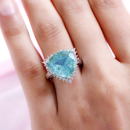 Pfau Triplette Quarz und weißer Zirkon-Ring, 925 Silber platiniert ca. 9.68 ct