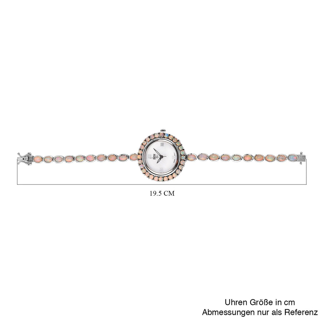 EON 1962 schweizer Uhrwerk - Natürliche, äthiopische Welo Opal Uhr, 19 cm, 925 Silber platiniert ca. 8.12 ct