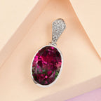 Wassermelonen-Quarz-Triplette, Weißer Zirkon Anhänger 925 Silber platiniert ca. 13.73 ct
