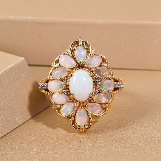 Natürlicher, äthiopischer Welo Opal-Ring, 925 Silber vergoldet ca. 2,61 ct