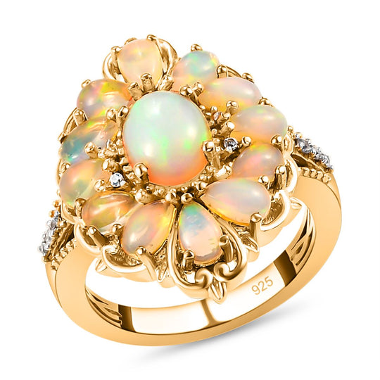 Natürlicher, äthiopischer Welo Opal-Ring, 925 Silber vergoldet ca. 2,61 ct