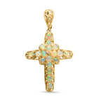 Natürlicher, äthiopischer Welo Opal Kreuz-Anhänger, 925 Silber vergoldet ca. 2,24 ct