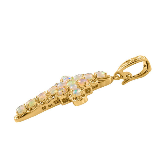 Natürlicher, äthiopischer Welo Opal Kreuz-Anhänger, 925 Silber vergoldet ca. 2,24 ct