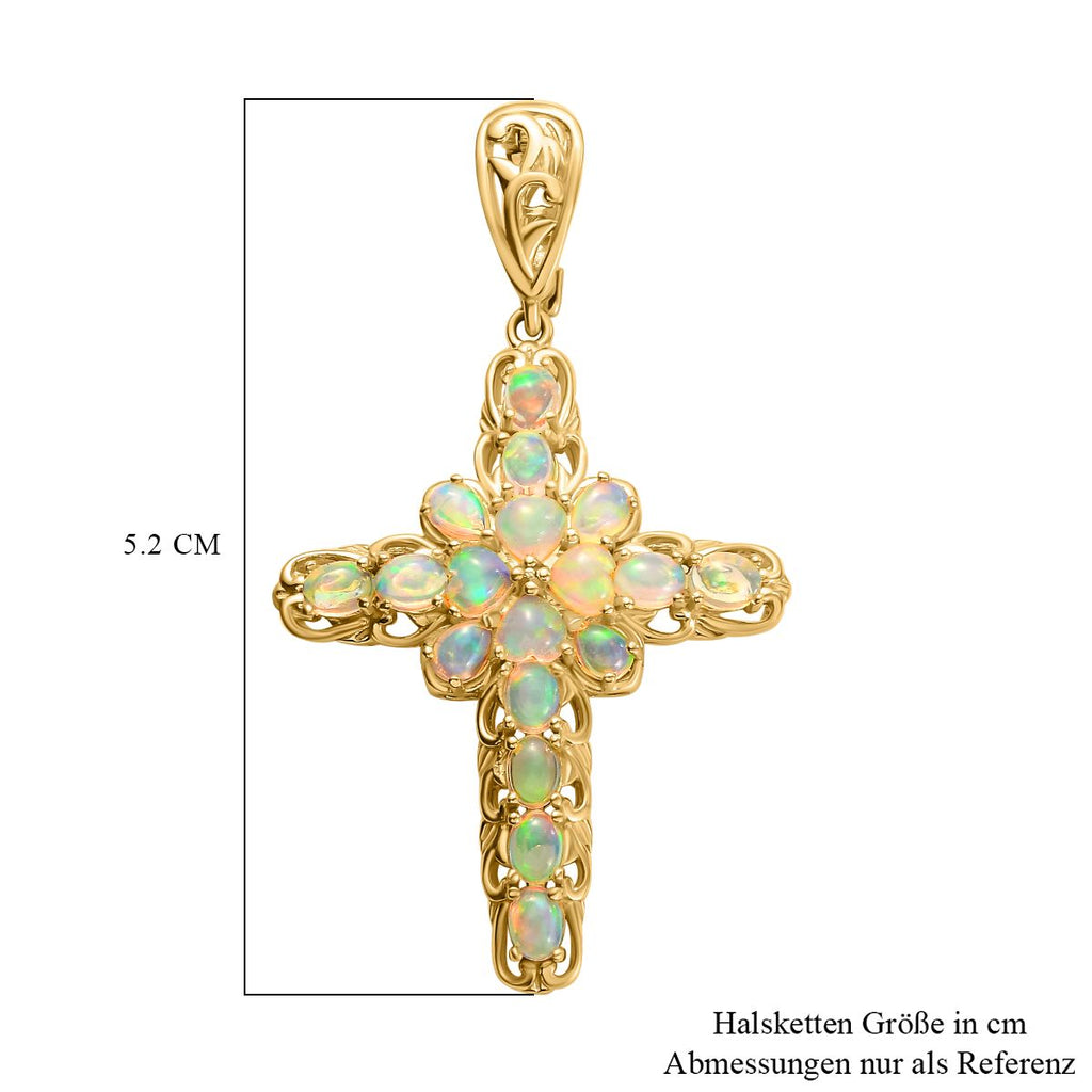 Natürlicher, äthiopischer Welo Opal Kreuz-Anhänger, 925 Silber vergoldet ca. 2,24 ct