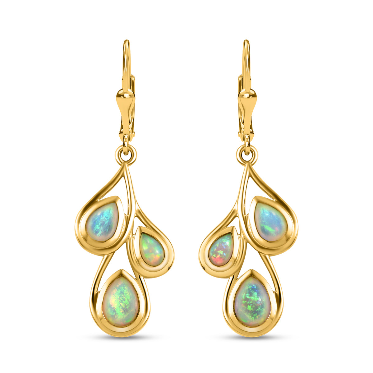 Natürliche, äthiopische Welo Opal-Ohrringe, 925 Silber vergoldet ca. 1,73 ct