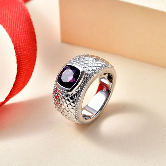 Afrikanischer Amethyst Ring, Reines Messing, silberfarben (Größe 18.00) ca. 1.98 ct