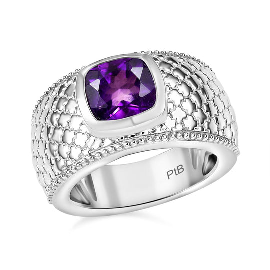 Afrikanischer Amethyst Ring, Reines Messing, silberfarben (Größe 18.00) ca. 1.98 ct