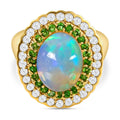 Natürlicher, äthiopischer Welo Opal, Chromdiopsid und weißer Zirkon-Ring, 925 Silber Gelbgold Vermeil (Größe 20.00) ca. 4.99 ct