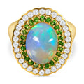 Natürlicher, äthiopischer Welo Opal, Chromdiopsid und weißer Zirkon-Ring, 925 Silber Gelbgold Vermeil (Größe 21.00) ca. 4.99 ct