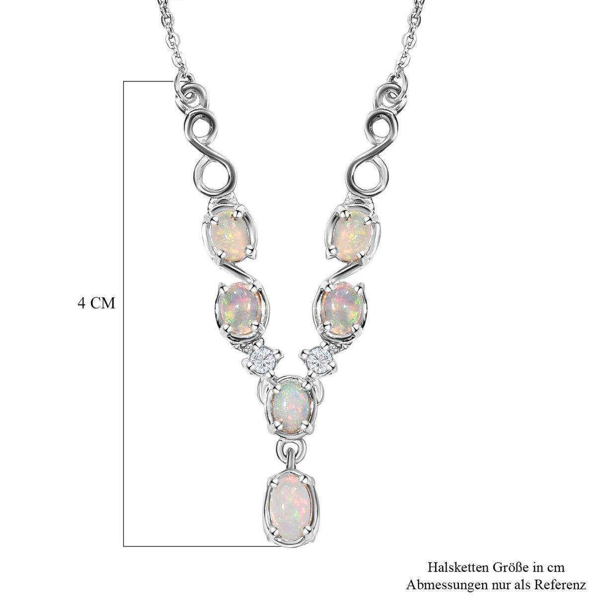 Natürliche, äthiopische Welo Opal Halskette, ca. 45 cm, 925 Silber platiniert ca. 0,83 ct