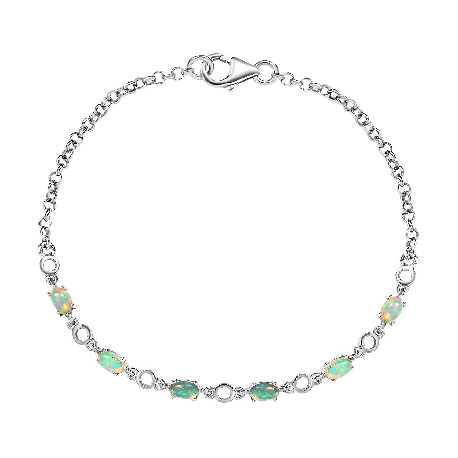 Natürliches, äthiopisches Welo Opal Armband, ca. 19 cm, 925 Silber platiniert ca. 0.97 ct