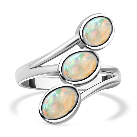 Natürlicher, äthiopischer Welo Opal Ring, 925 Silber platiniert ca. 1.50 ct