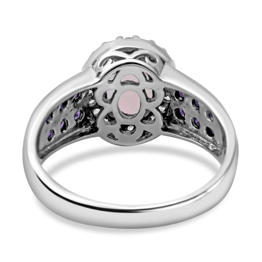 Natürlicher, äthiopischer Welo Opal und Tansanit-Ring, 925 Silber platiniert ca. 1,80 ct