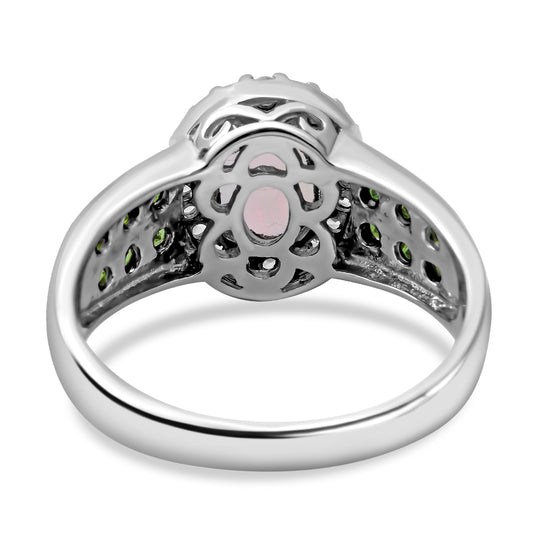 Natürlicher, äthiopischer Welo Opal und natürlicher Chromdiopsid-Ring, 925 Silber platiniert ca. 1,85 ct