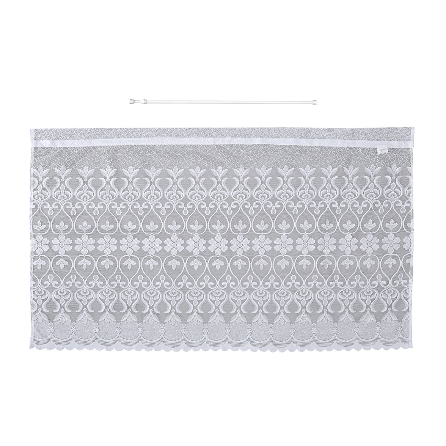 Gardinen mit verstellbarer Metallstange, gestrickter Stoff, 145x90cm, gewebt, Blumen