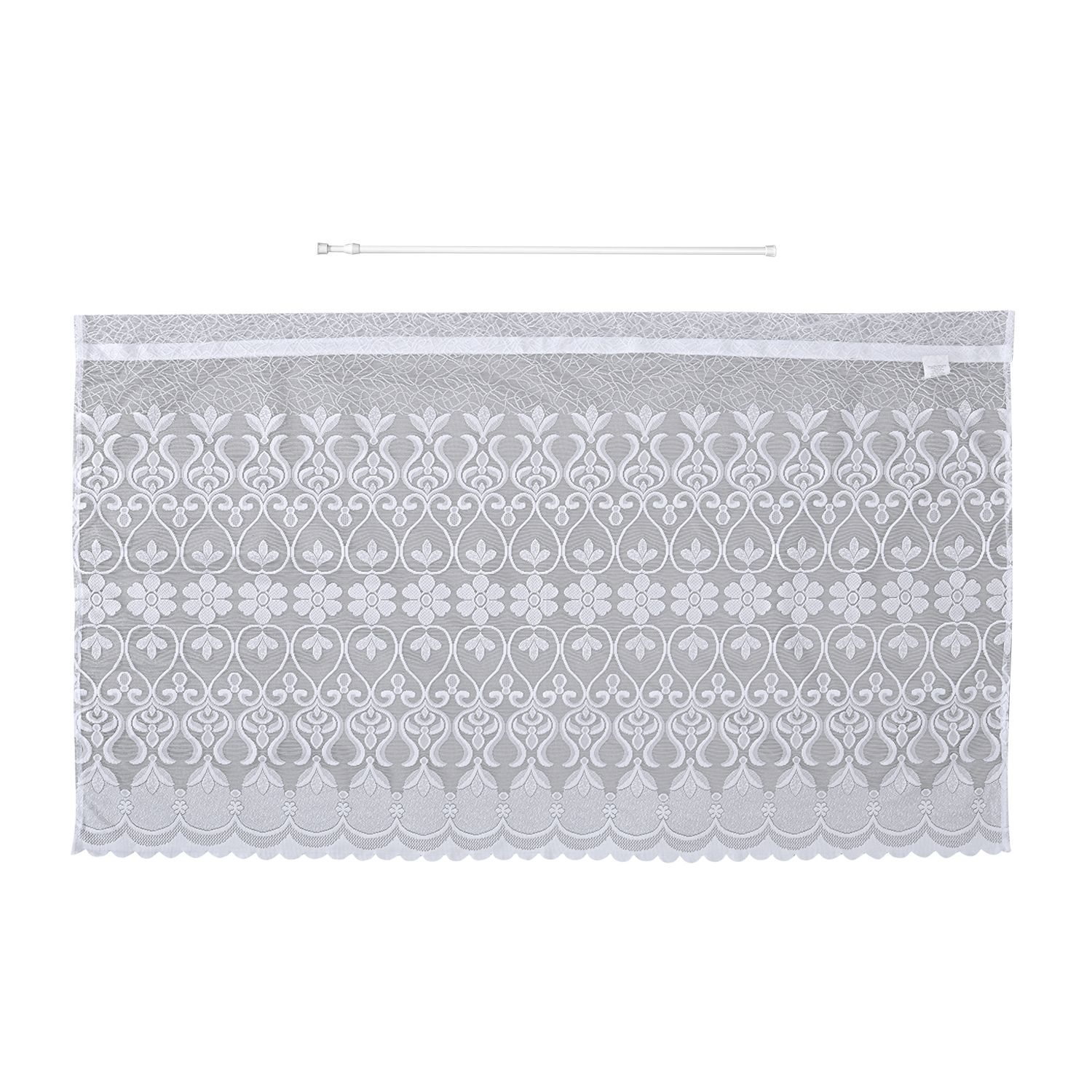 Gardinen mit verstellbarer Metallstange, gestrickter Stoff, 145x90cm, gewebt, Blumen