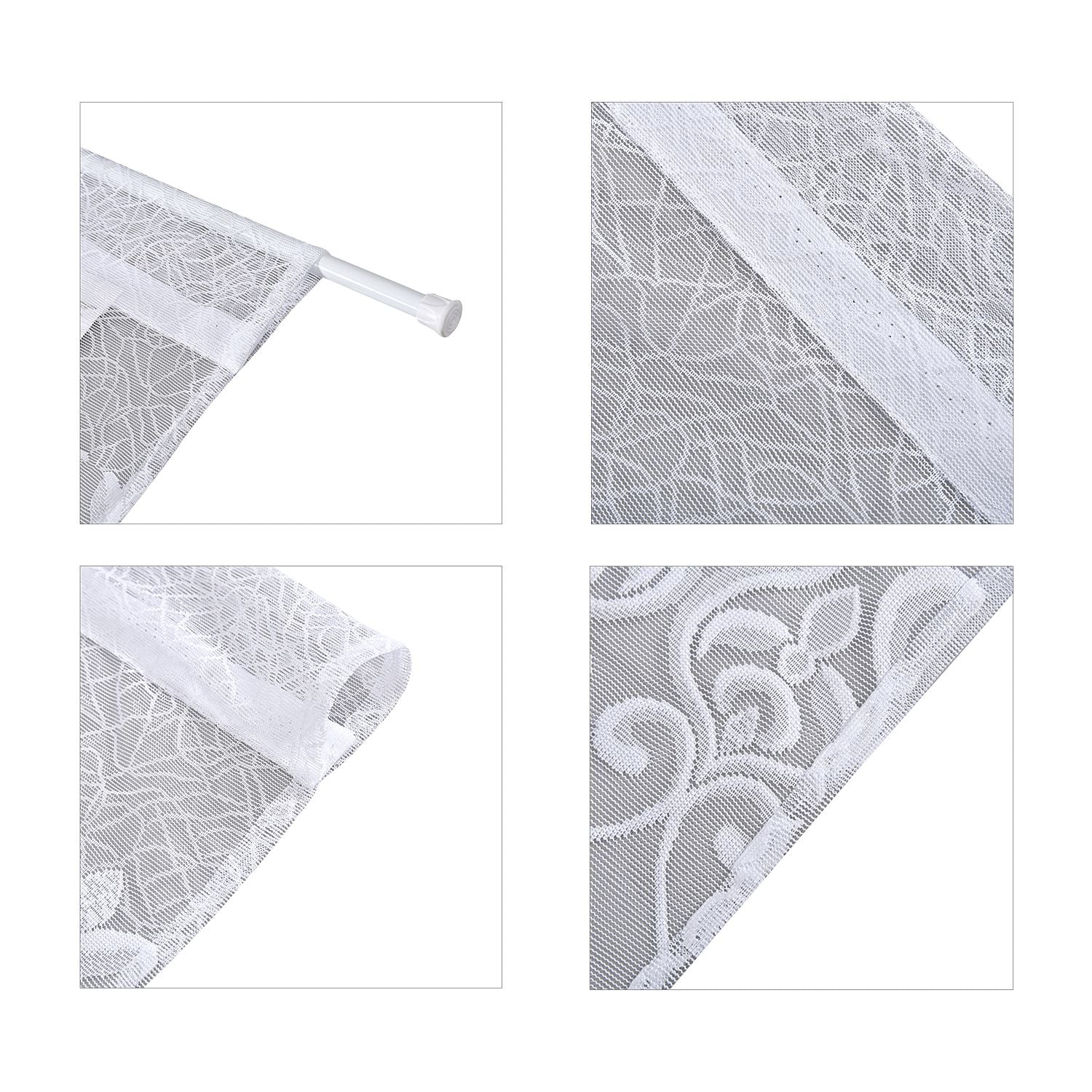 Gardinen mit verstellbarer Metallstange, gestrickter Stoff, 145x90cm, gewebt, Blumen